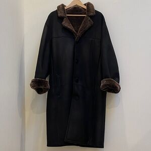 Vintage Arte Pelle 💯 Sheepskin Shearling Long Black Leather Coat, Made in 🇨🇦